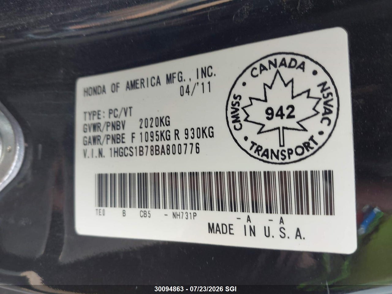 2011 HONDA ACCORD EX thumbnail 10