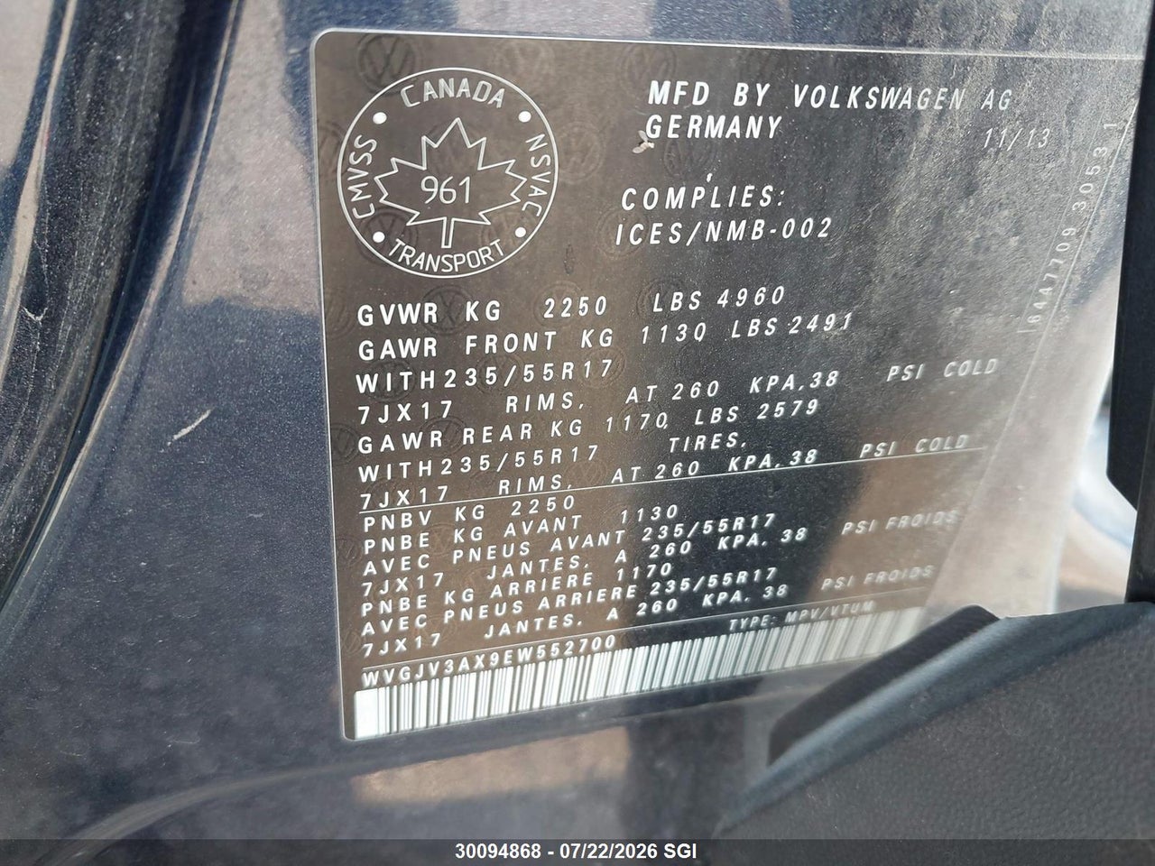 2014 VOLKSWAGEN TIGUAN S/SE/SEL/R-LINE thumbnail 10