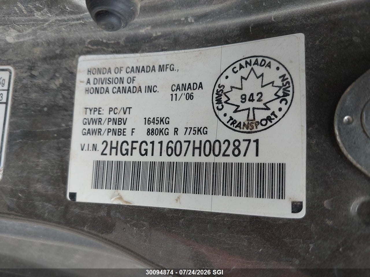 2007 HONDA CIVIC LX thumbnail 10