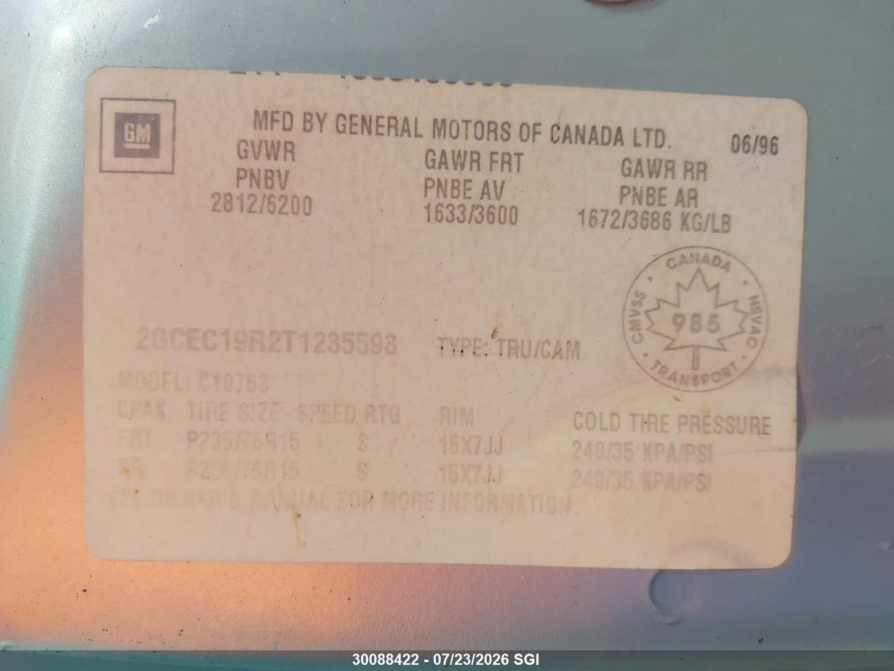 1996 CHEVROLET GMT-400 C1500 thumbnail 10