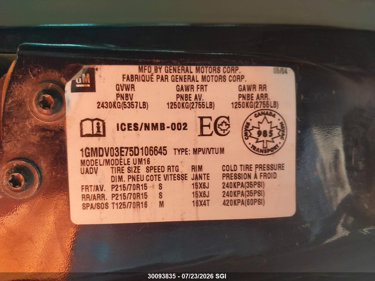 2005 PONTIAC MONTANA thumbnail 10