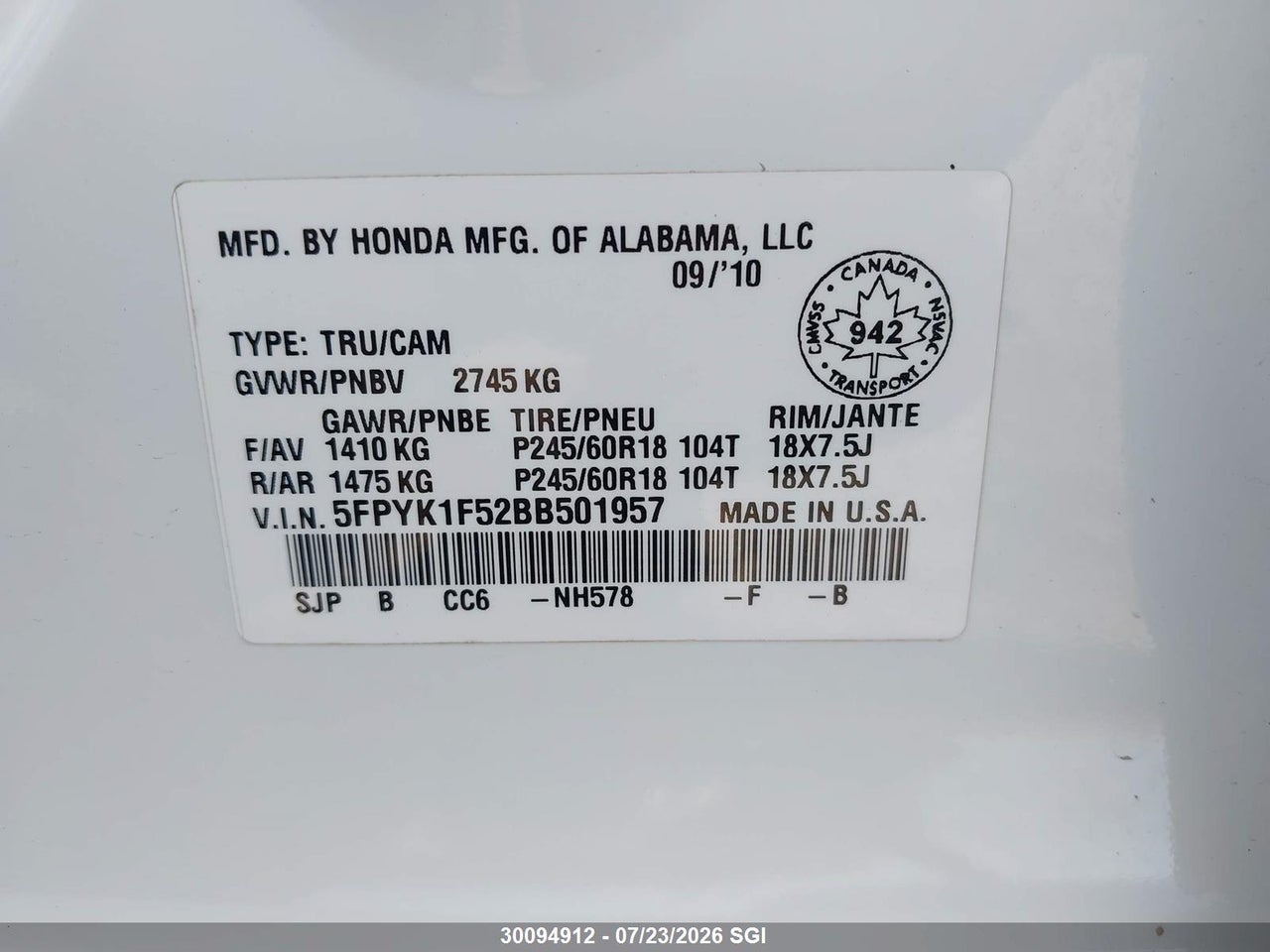 2011 HONDA RIDGELINE RTL thumbnail 10