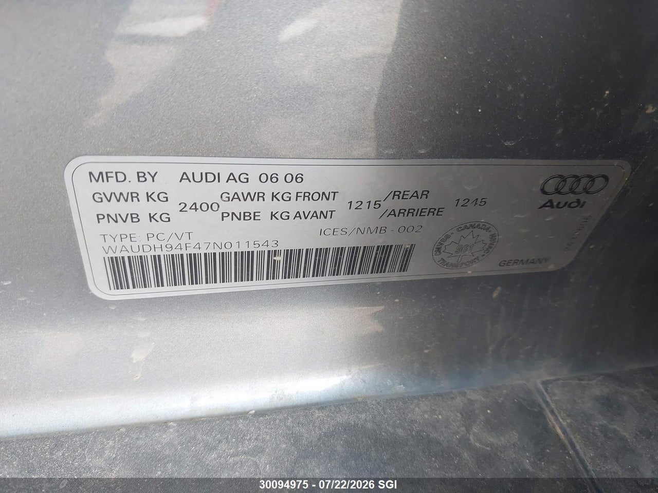 2007 AUDI A6 3.2 QUATTRO thumbnail 10