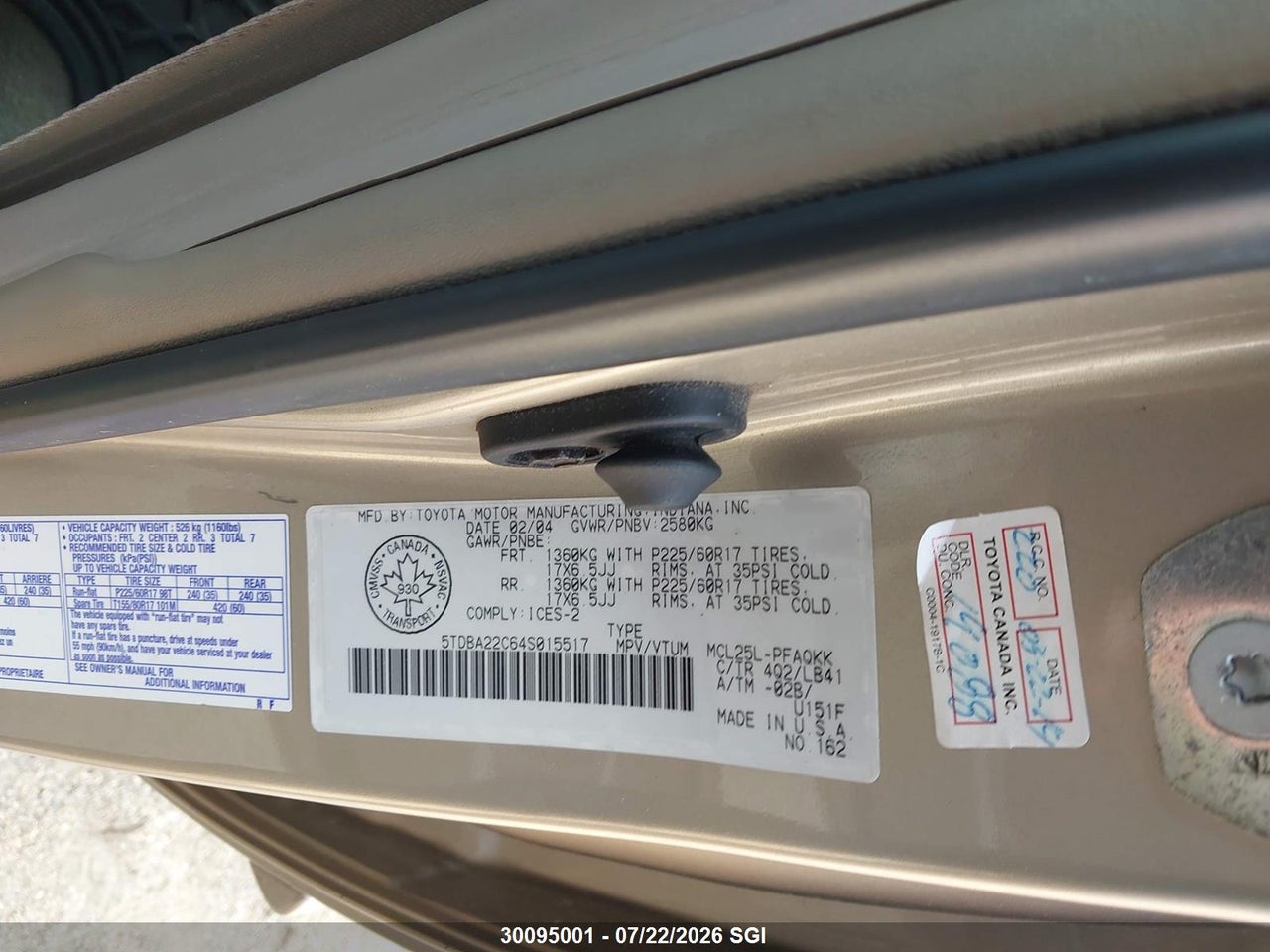2004 TOYOTA SIENNA XLE/XLE LIMITED thumbnail 10