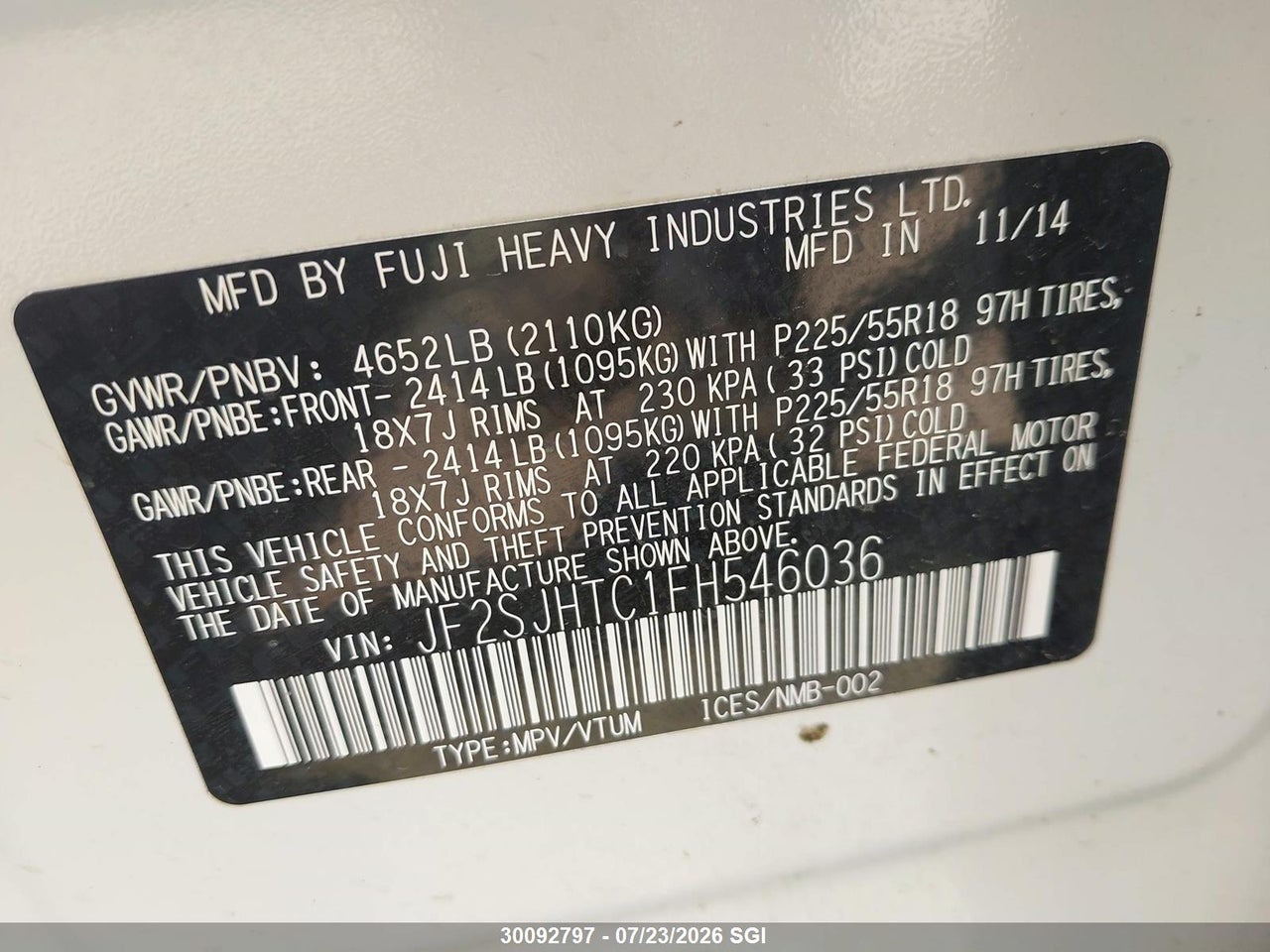2015 SUBARU FORESTER 2.0XT TOURING thumbnail 10