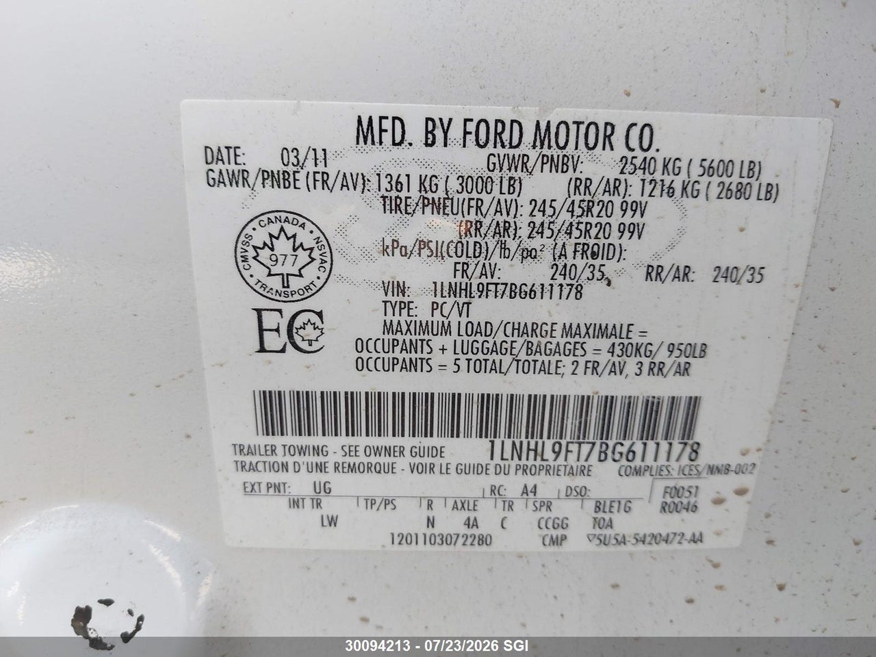 2011 LINCOLN MKS thumbnail 10