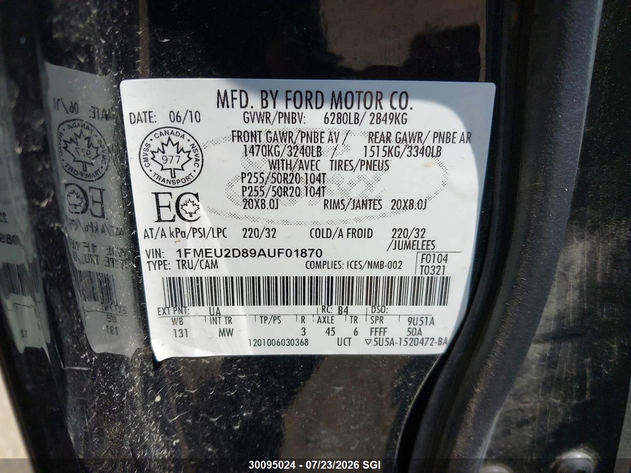 2010 FORD EXPLORER SPORT TRAC LIMITED thumbnail 10