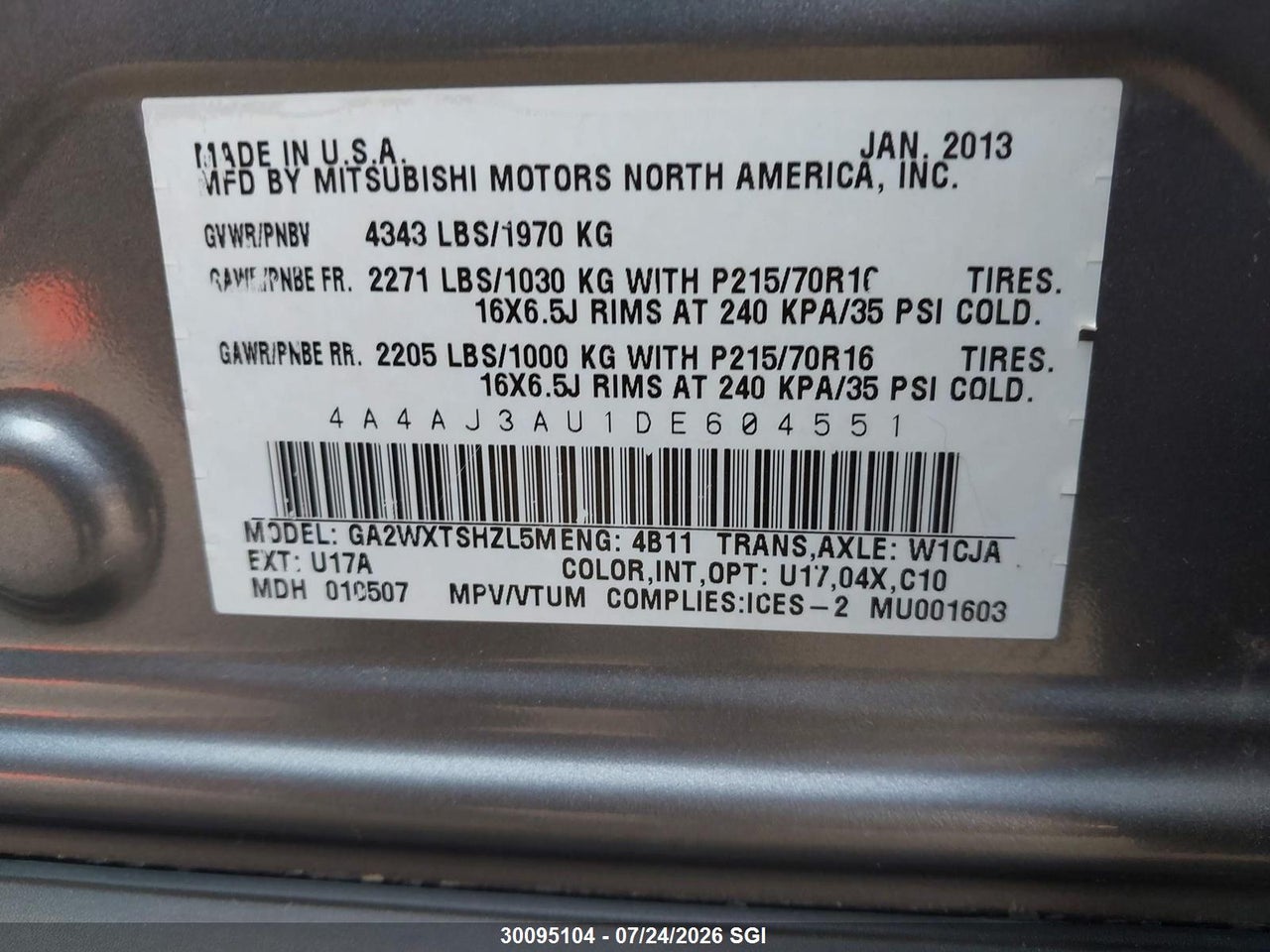 2013 MITSUBISHI RVR SE thumbnail 10