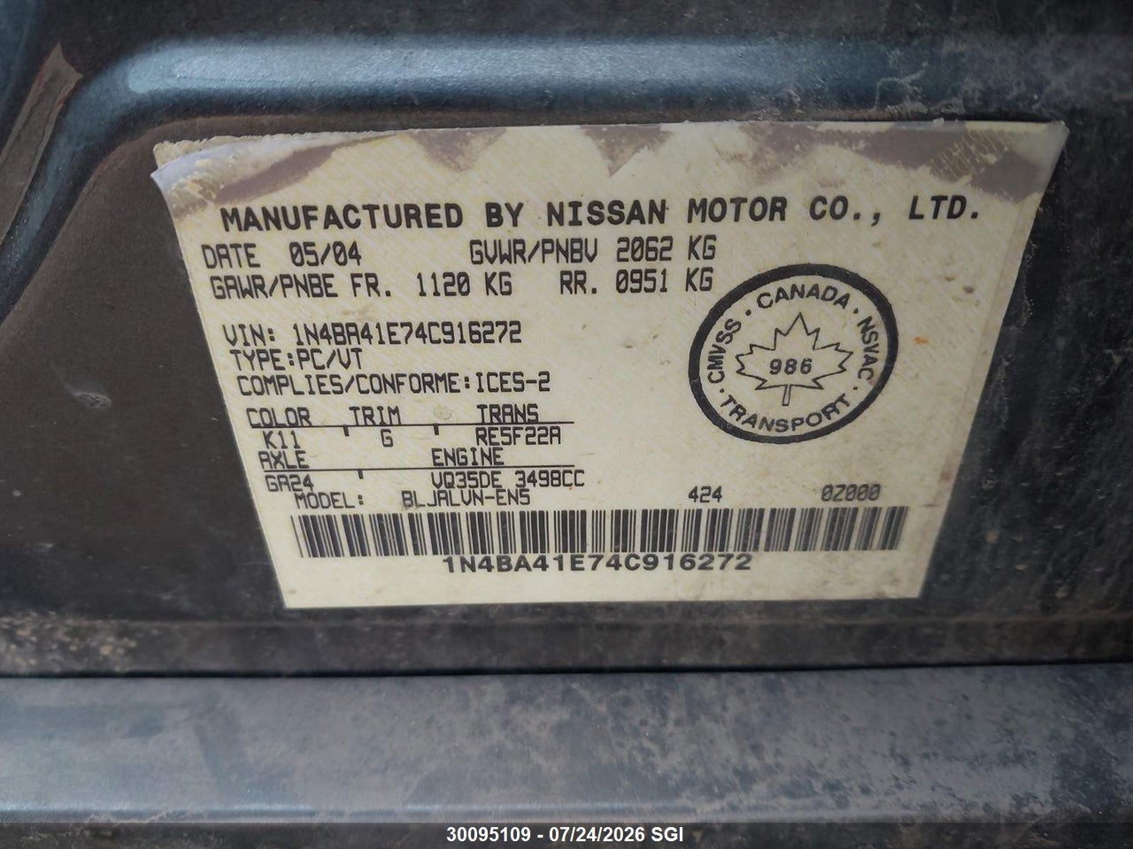 2004 NISSAN MAXIMA SE/SL thumbnail 10