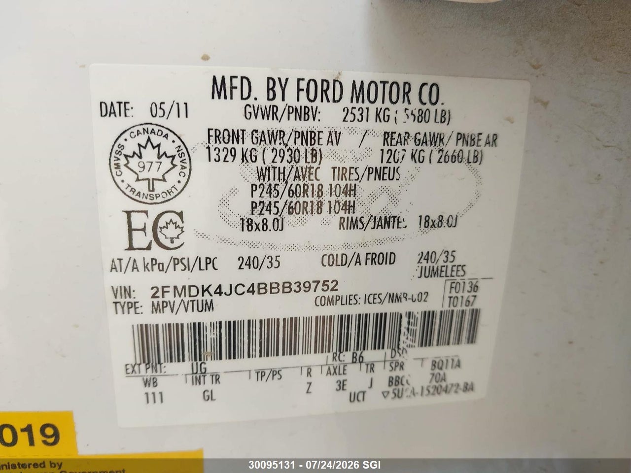 2011 FORD EDGE SEL thumbnail 10