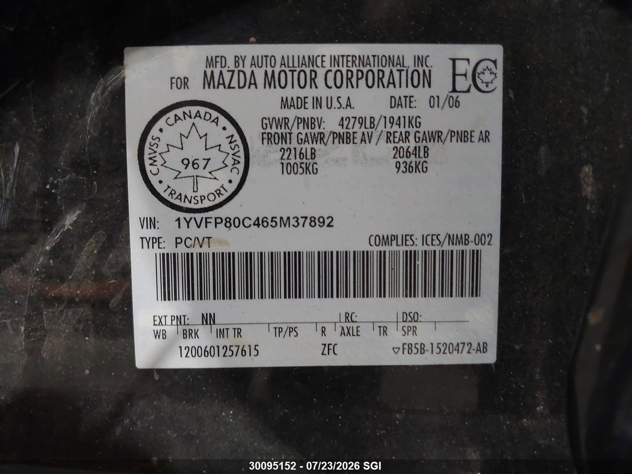 2006 MAZDA 6 I thumbnail 10