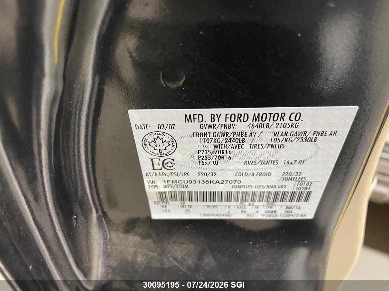 2008 FORD ESCAPE XLT thumbnail 9