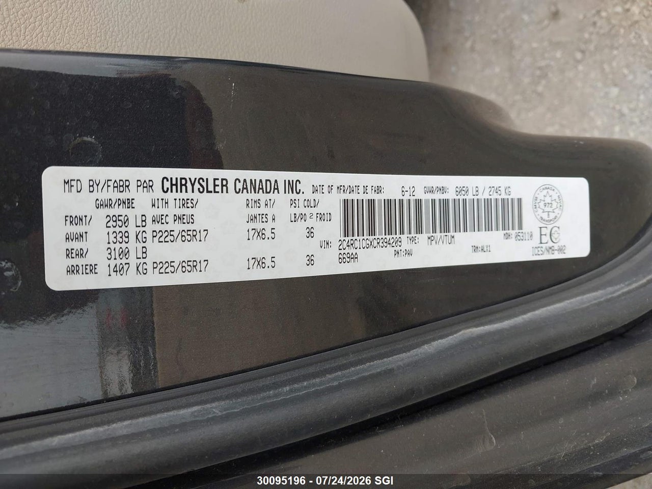 2012 CHRYSLER TOWN & COUNTRY TOURING L thumbnail 10