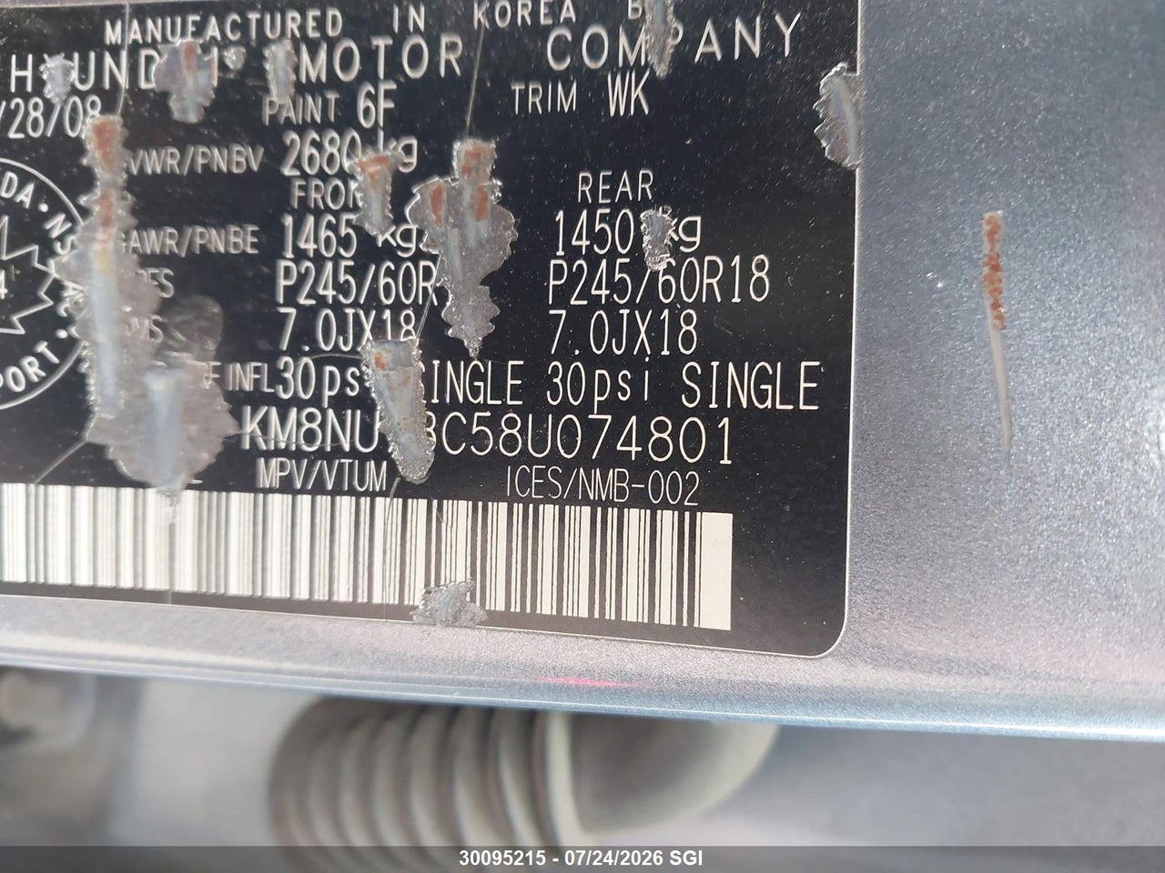 2008 HYUNDAI VERACRUZ GLS/SE/LIMITED thumbnail 10