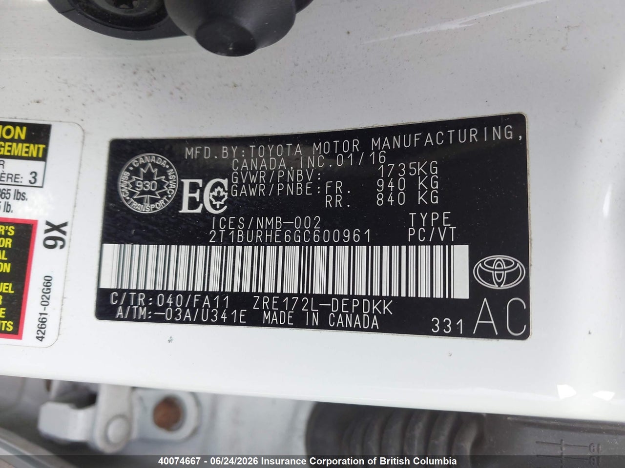 2016 TOYOTA COROLLA L/LE/LE PLS/PRM/S/S PLS thumbnail 10
