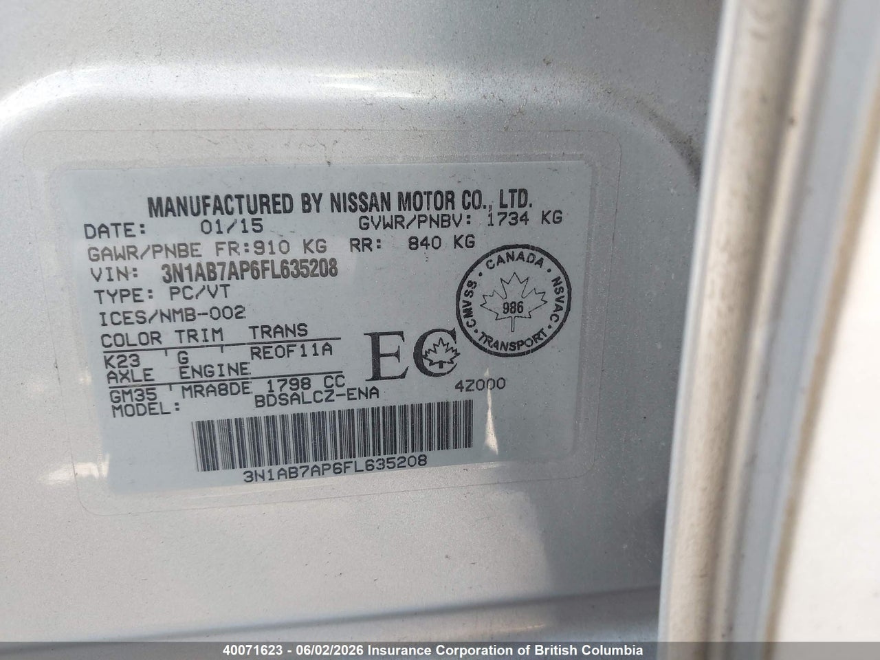 2015 NISSAN SENTRA S/SV/SR/SL thumbnail 10
