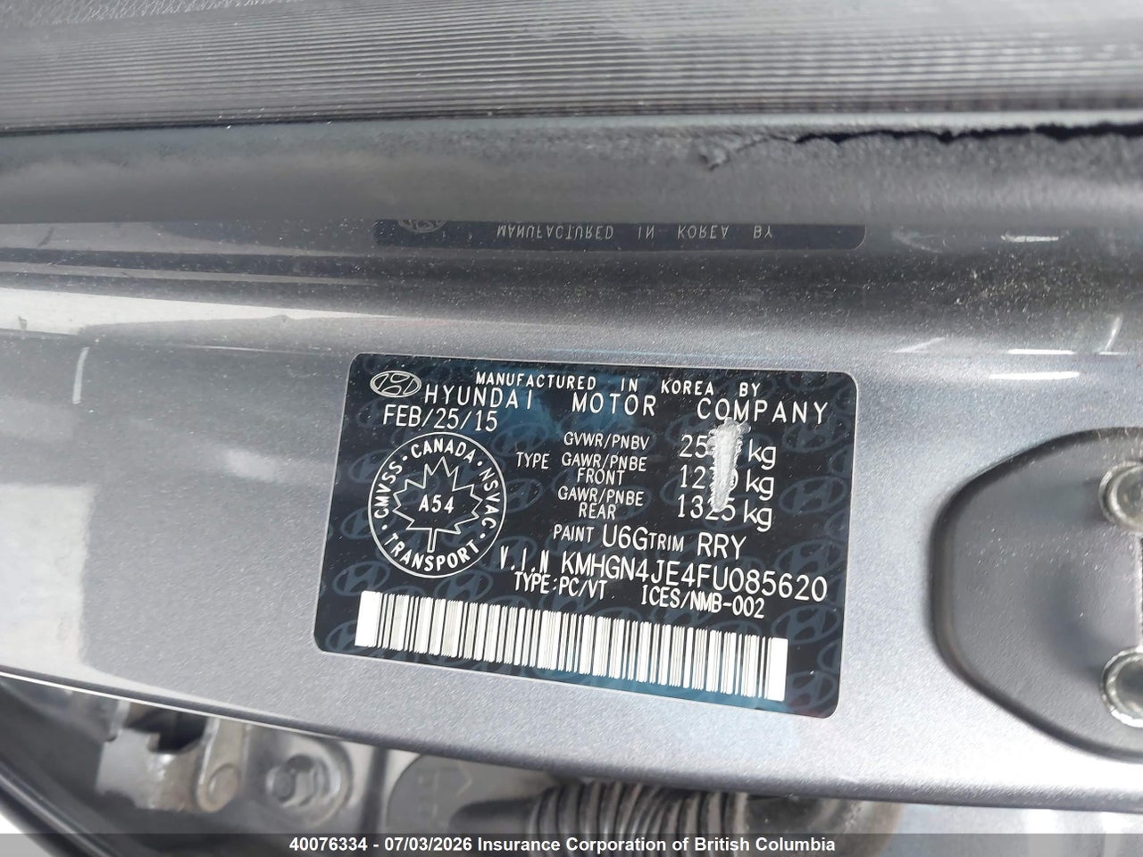 2015 HYUNDAI GENESIS 3.8L thumbnail 10
