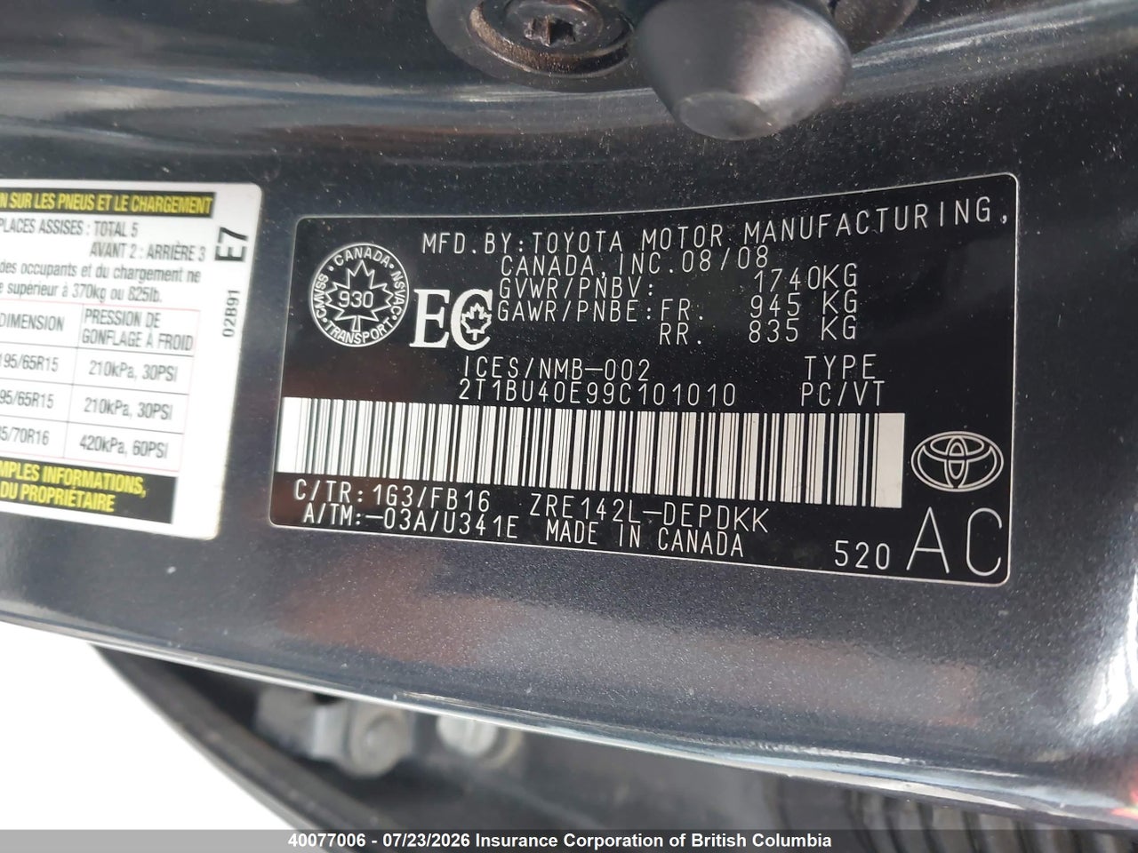 2009 TOYOTA COROLLA S/LE/XLE thumbnail 10