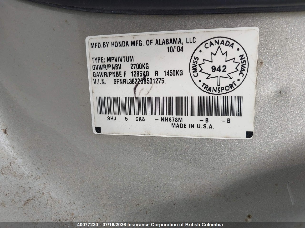 2005 HONDA ODYSSEY LX thumbnail 10