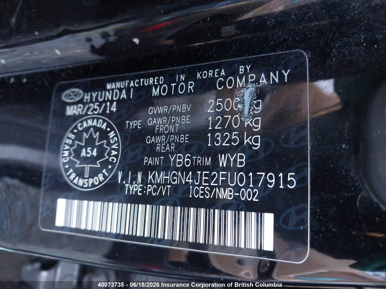 2015 HYUNDAI GENESIS 3.8L thumbnail 10