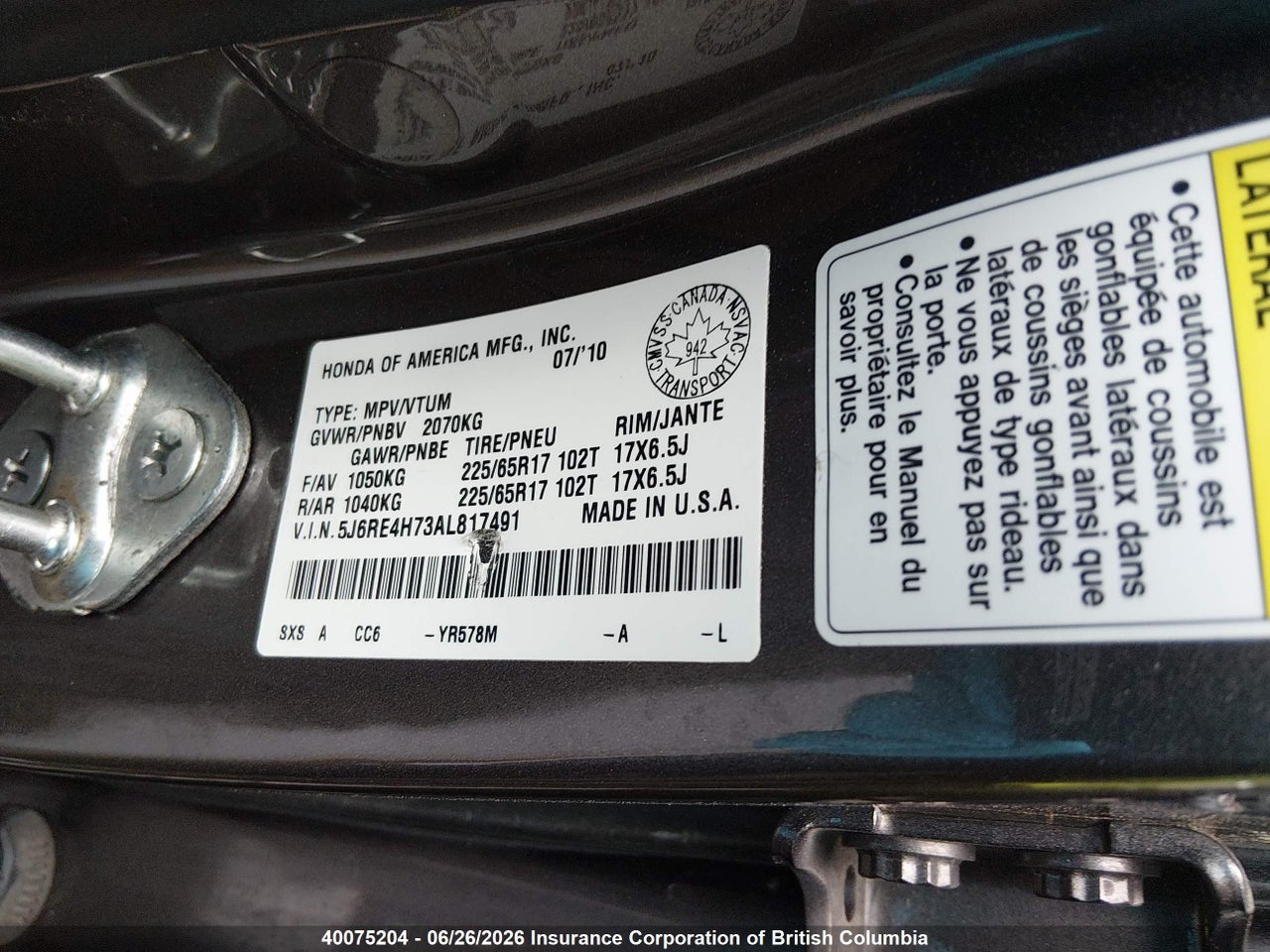 2010 HONDA CR-V EXL thumbnail 10