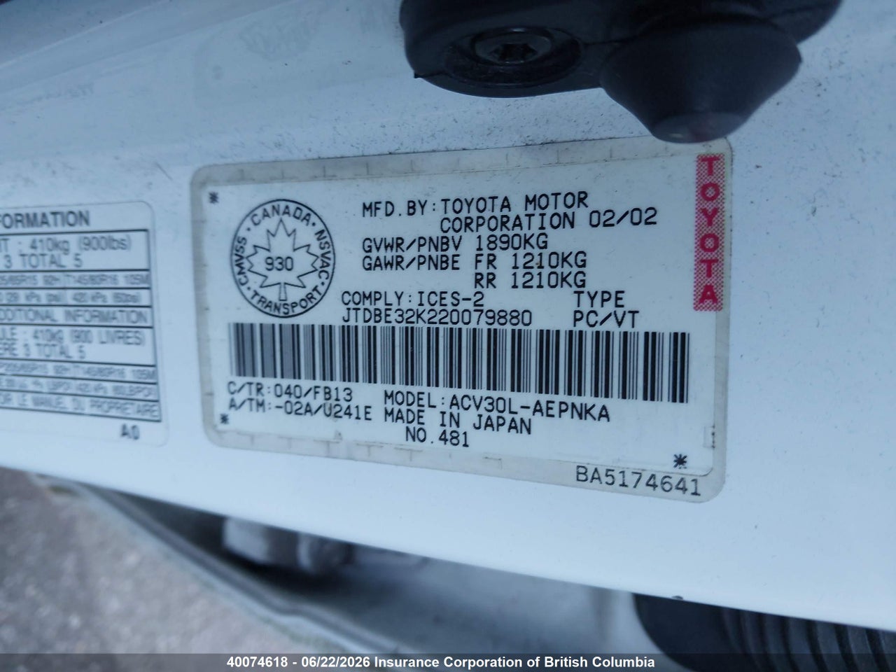 2002 TOYOTA CAMRY LE/XLE/SE thumbnail 10