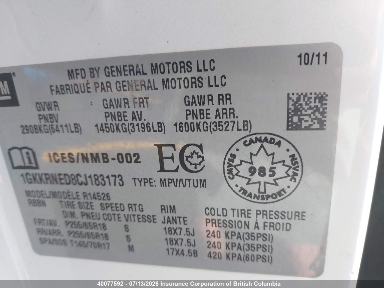 2012 GMC ACADIA SLE thumbnail 10
