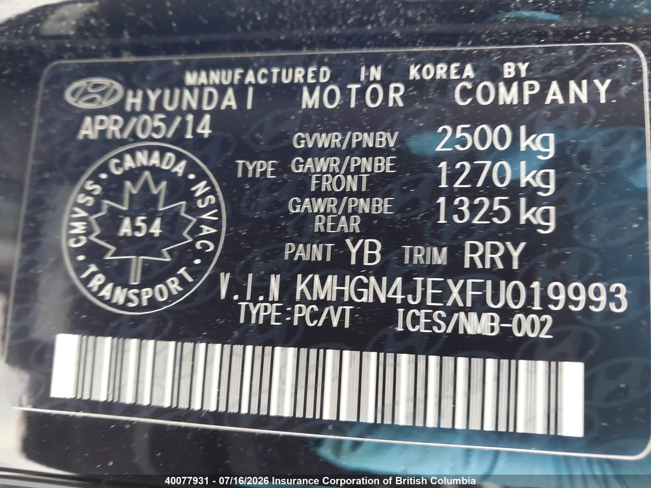 2015 HYUNDAI GENESIS 3.8L thumbnail 10