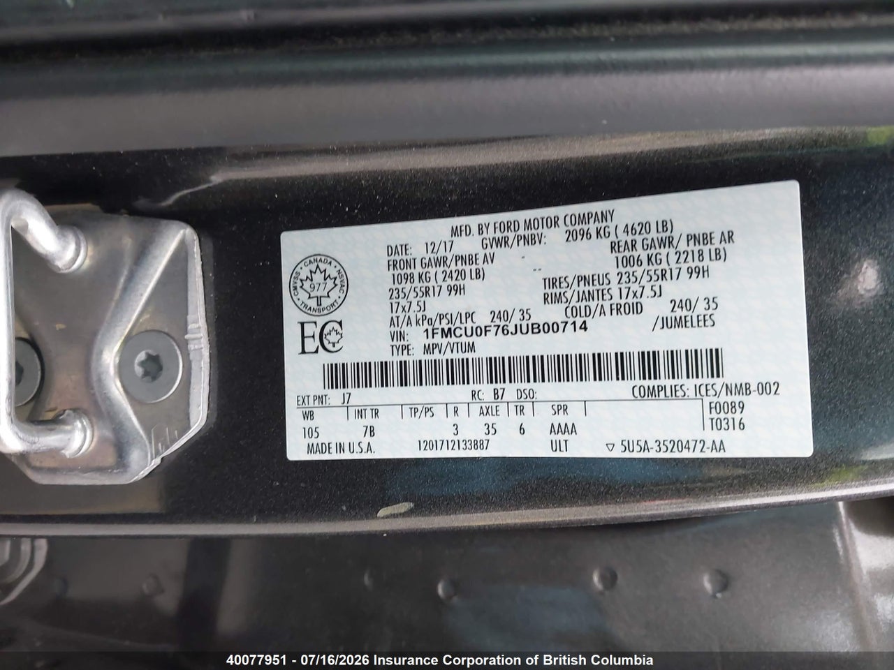 2018 FORD ESCAPE S thumbnail 10