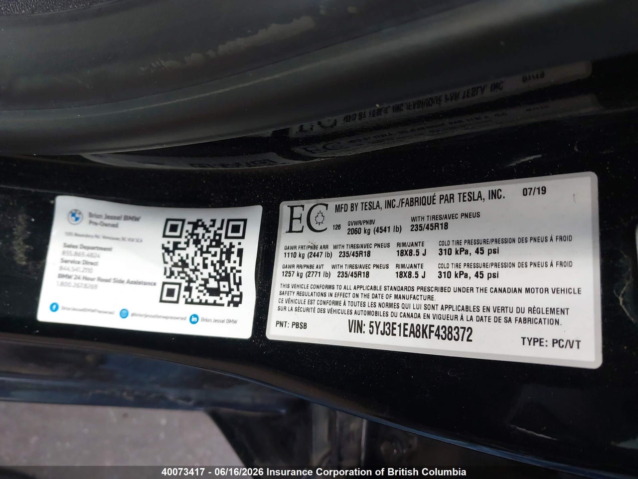 2019 TESLA MODEL 3 thumbnail 10
