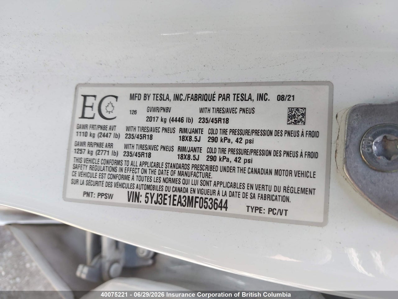 2021 TESLA MODEL 3 thumbnail 10