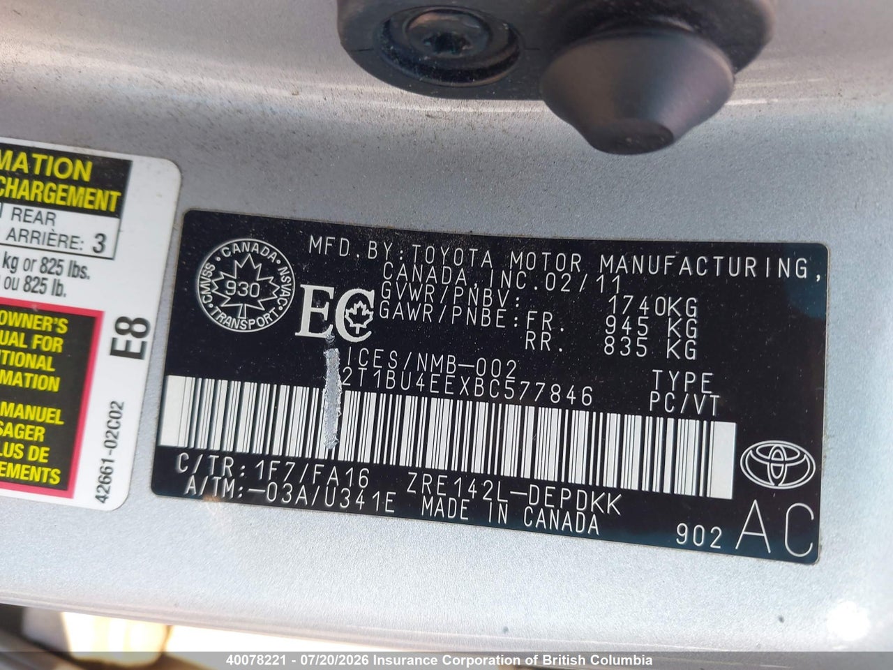 2011 TOYOTA COROLLA S/LE thumbnail 10