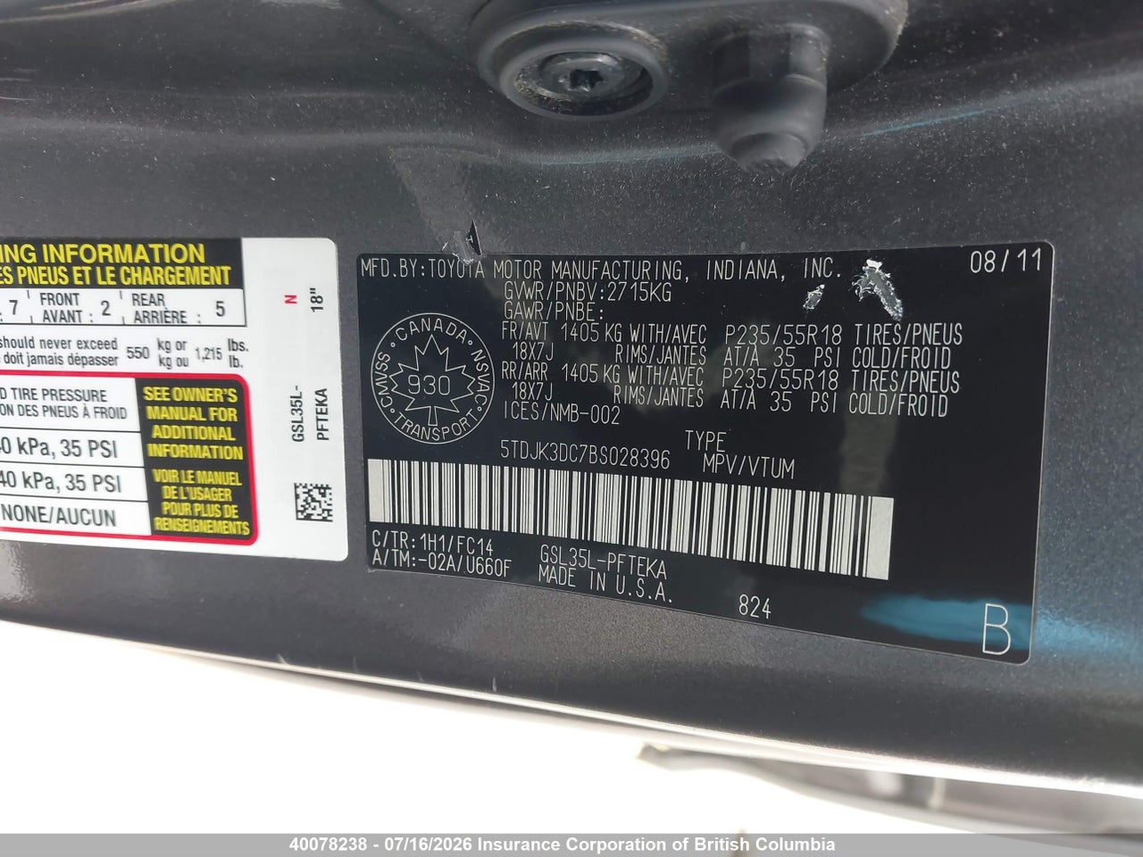 2011 TOYOTA SIENNA LE 7 PASSENGER thumbnail 10