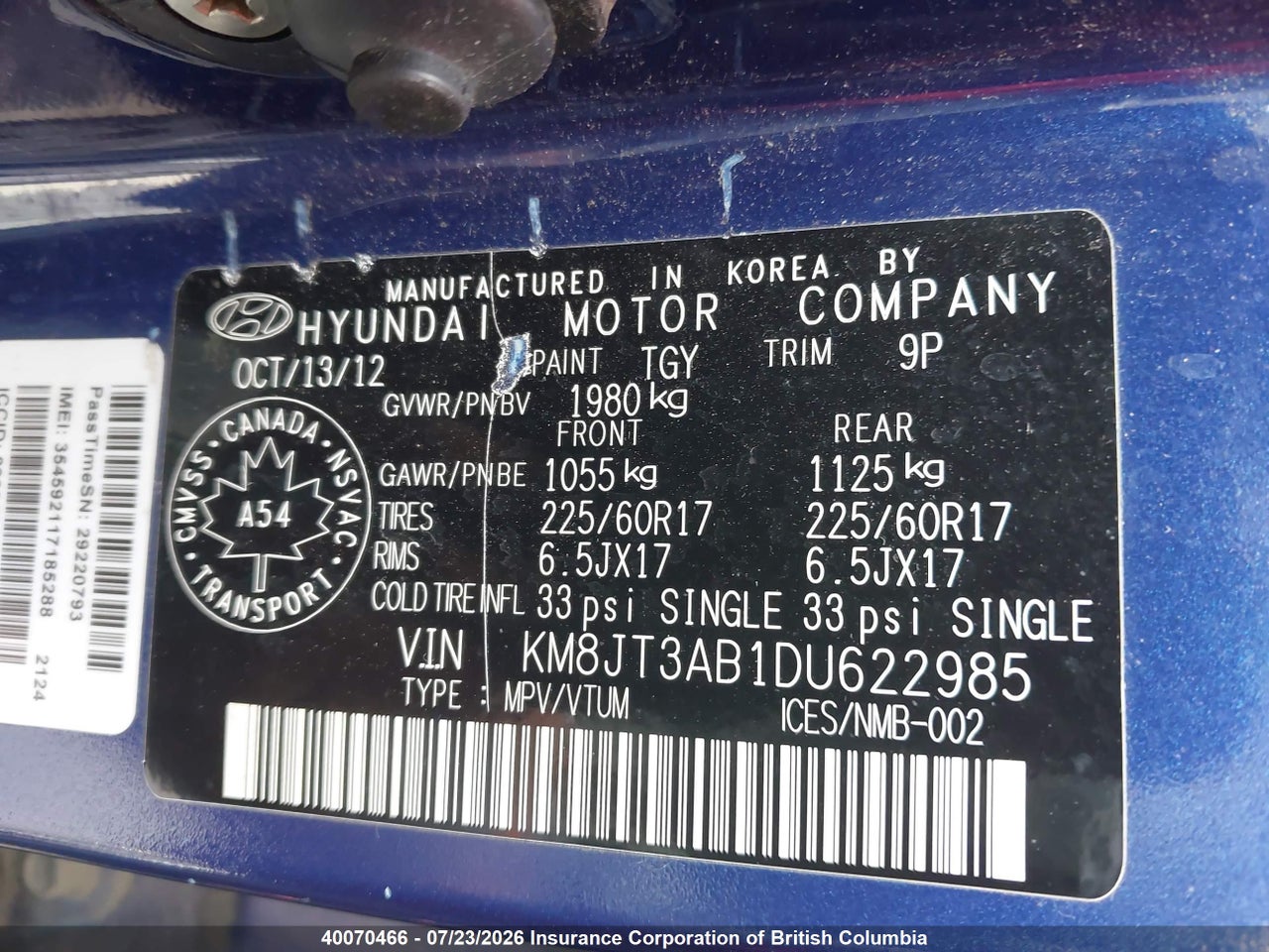 2013 HYUNDAI TUCSON GL thumbnail 10