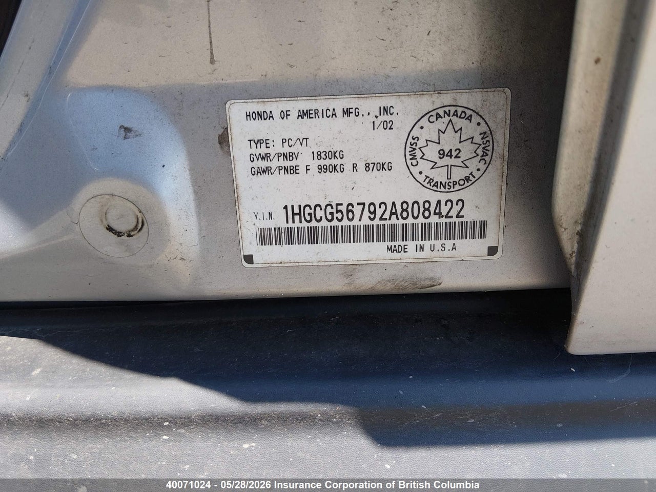 2002 HONDA ACCORD SE thumbnail 10