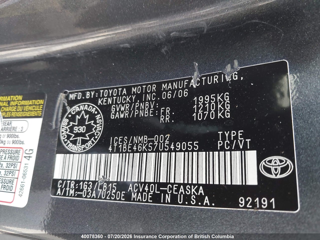 2007 TOYOTA CAMRY thumbnail 10