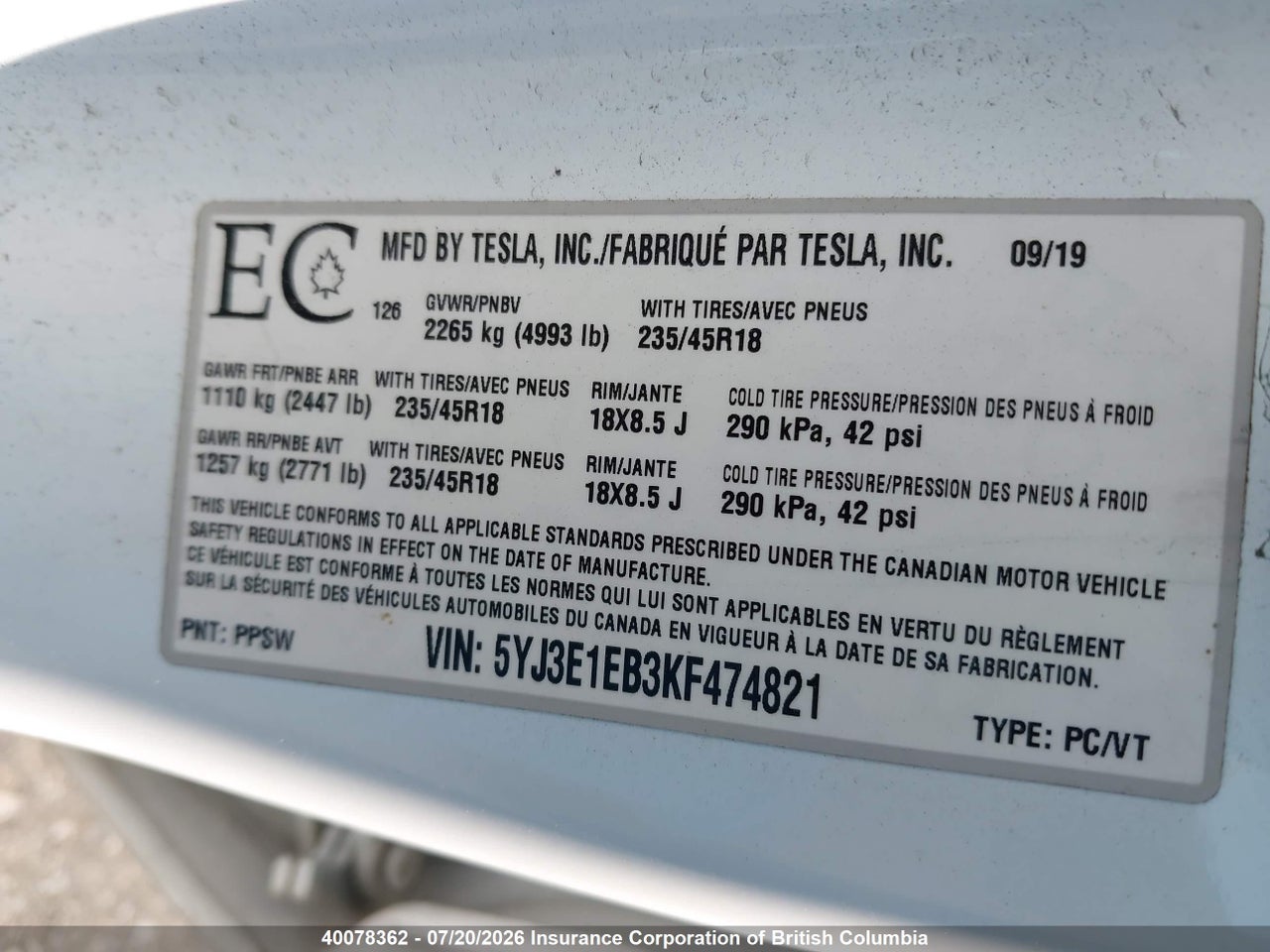 2019 TESLA MODEL 3 thumbnail 10