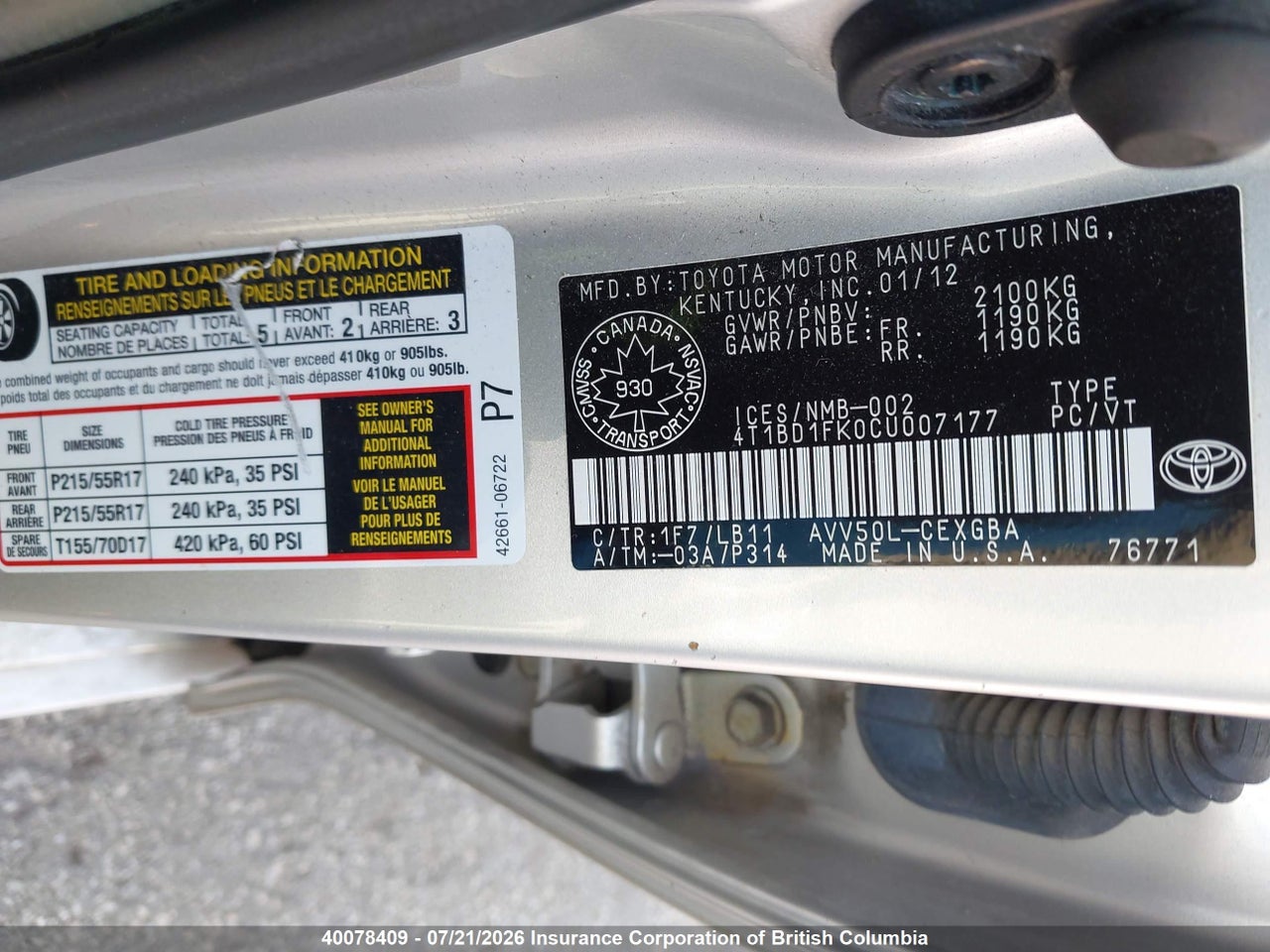 2012 TOYOTA CAMRY thumbnail 10