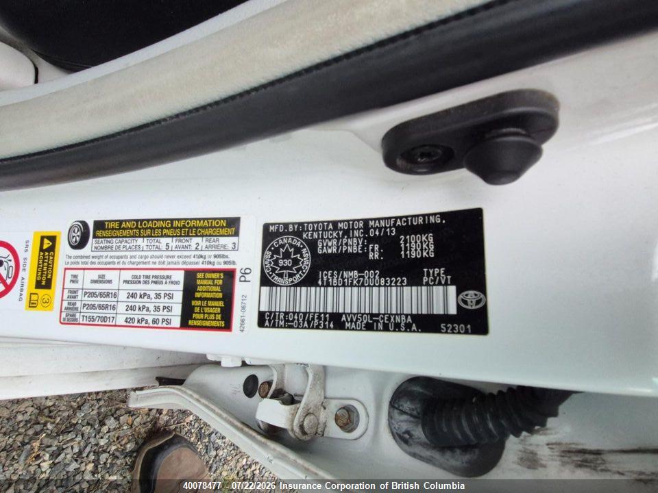 2013 TOYOTA CAMRY thumbnail 7