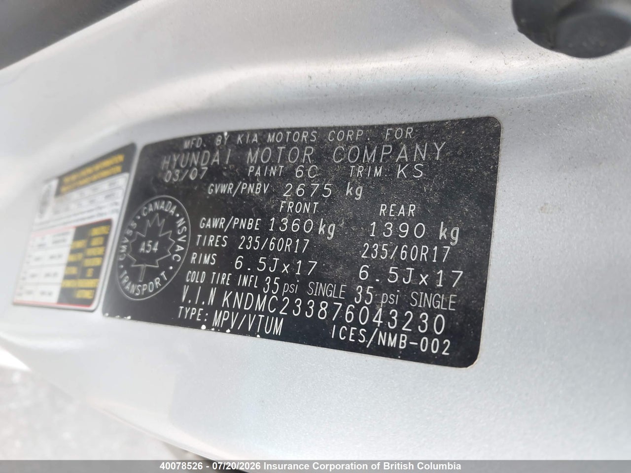 2007 HYUNDAI ENTOURAGE GLS/SE/LIMITED thumbnail 10