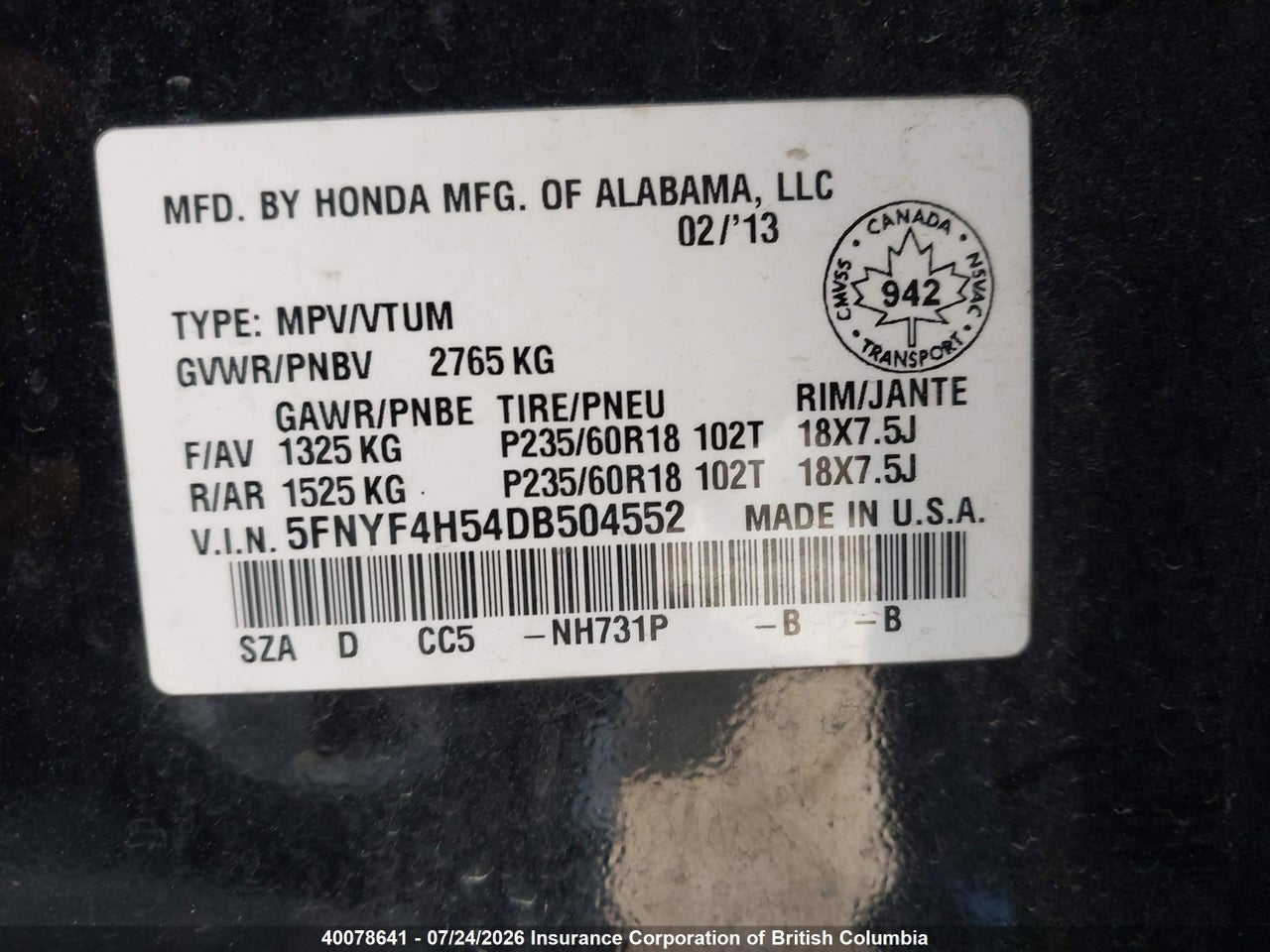 2013 HONDA PILOT thumbnail 10