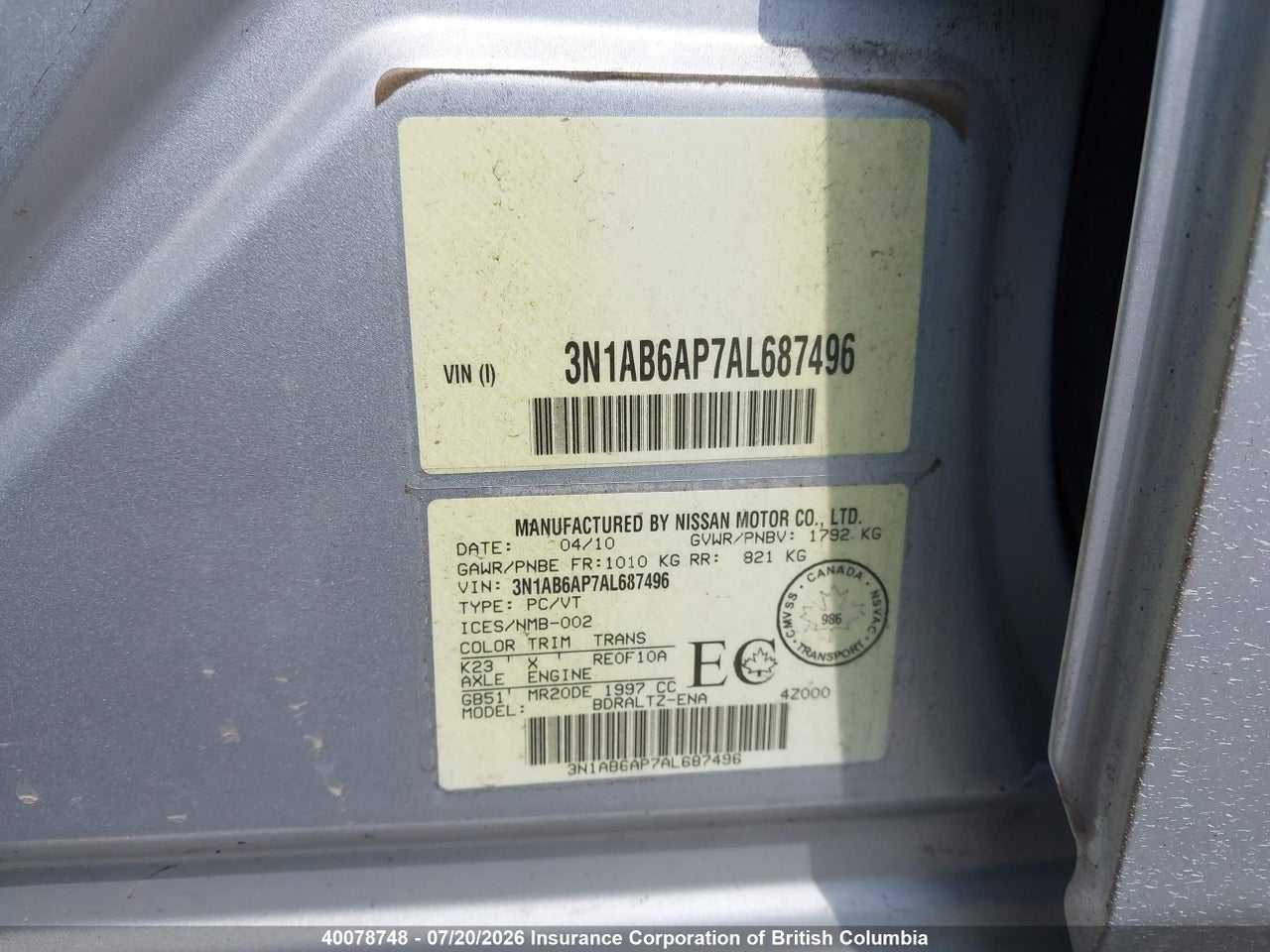 2010 NISSAN SENTRA 2.0/2.0S/SR/2.0SL thumbnail 10