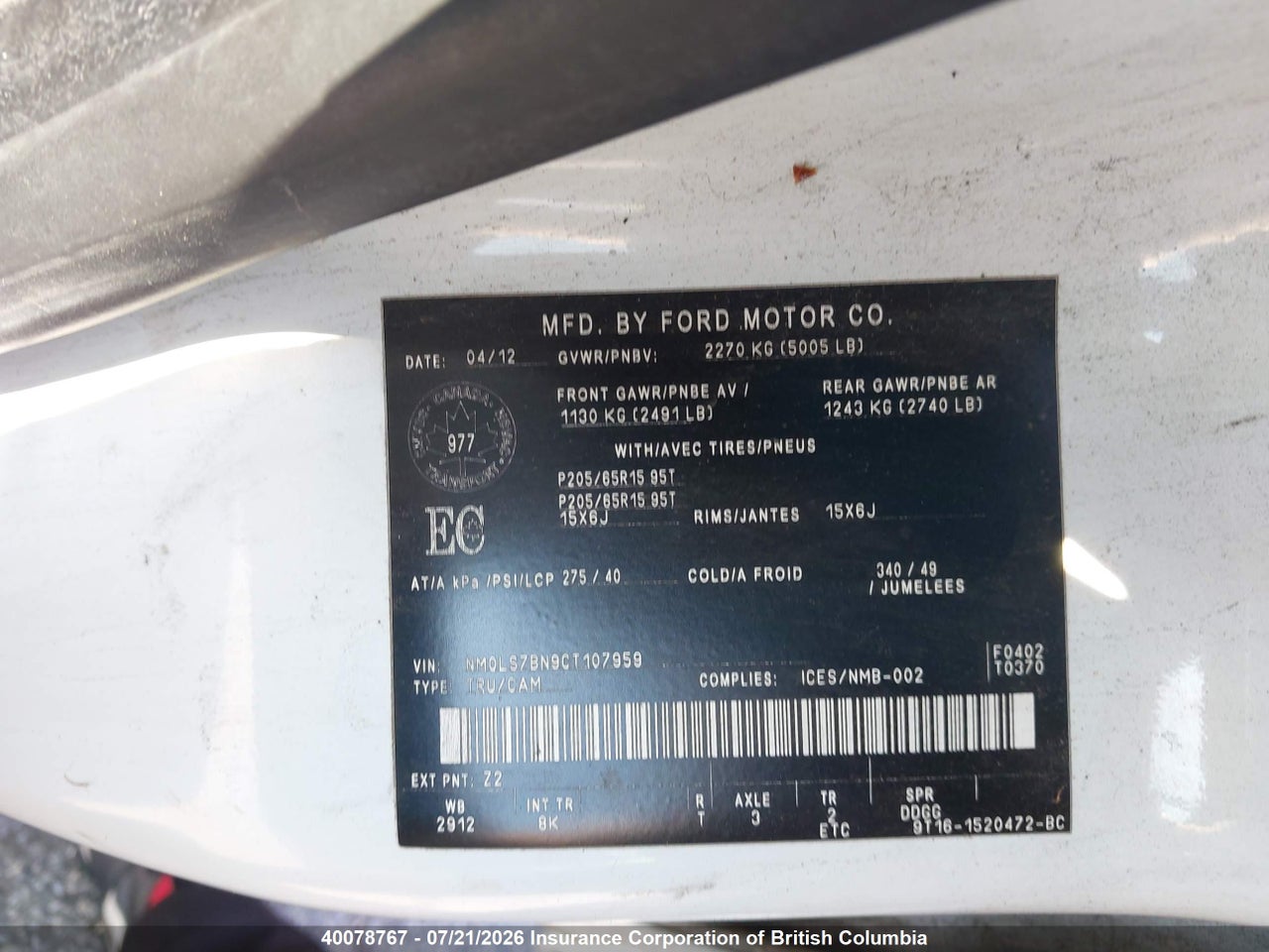 2012 FORD TRANSIT CONNECT XLT thumbnail 10