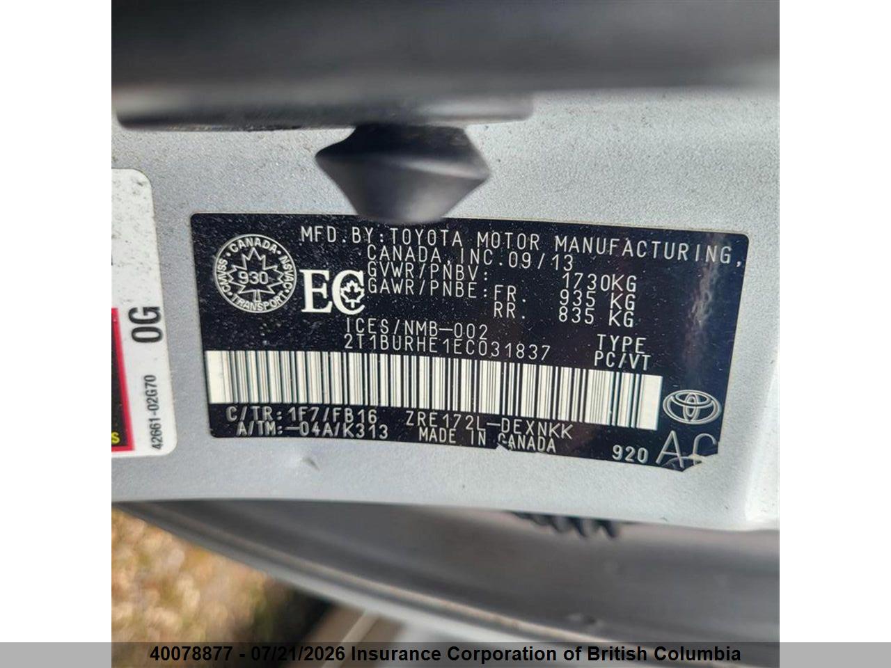2014 TOYOTA COROLLA L/LE/LE PLS/PRM/S/S PLS thumbnail 10