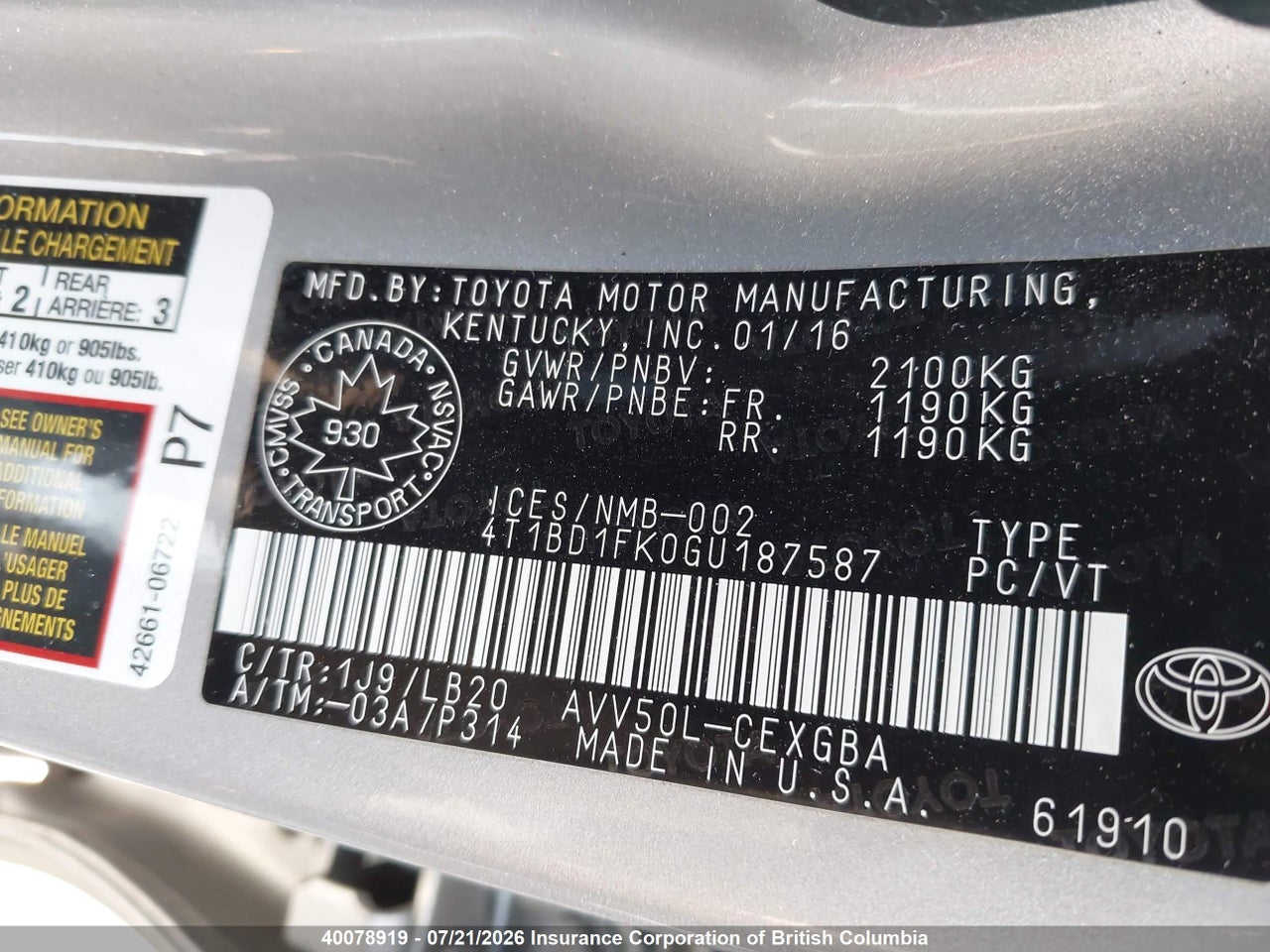 2016 TOYOTA CAMRY thumbnail 10