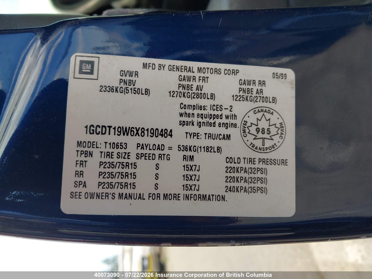 1999 CHEVROLET S TRUCK S10 thumbnail 10