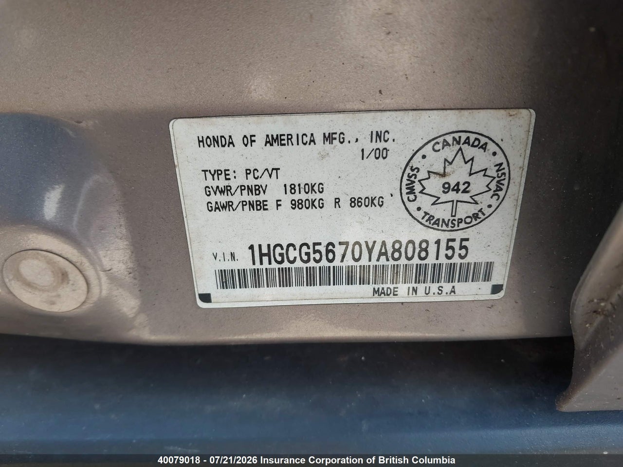 2000 HONDA ACCORD SE thumbnail 10