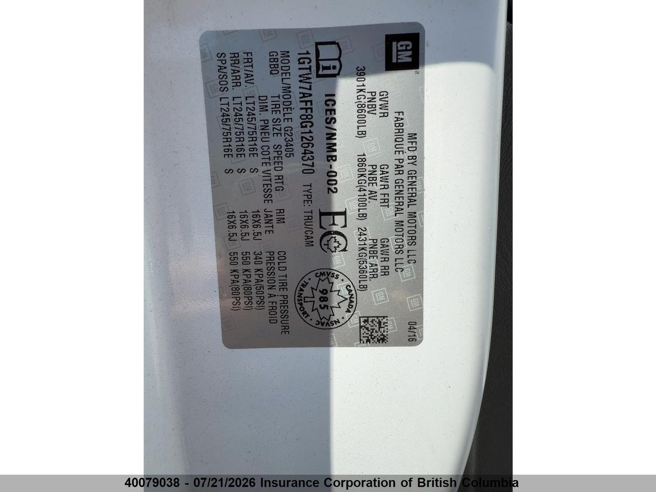 2016 GMC SAVANA 2500 1WT thumbnail 7