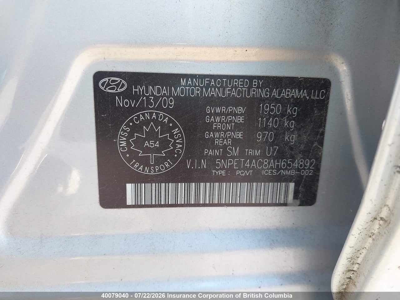 2010 HYUNDAI SONATA GL SPORT thumbnail 10