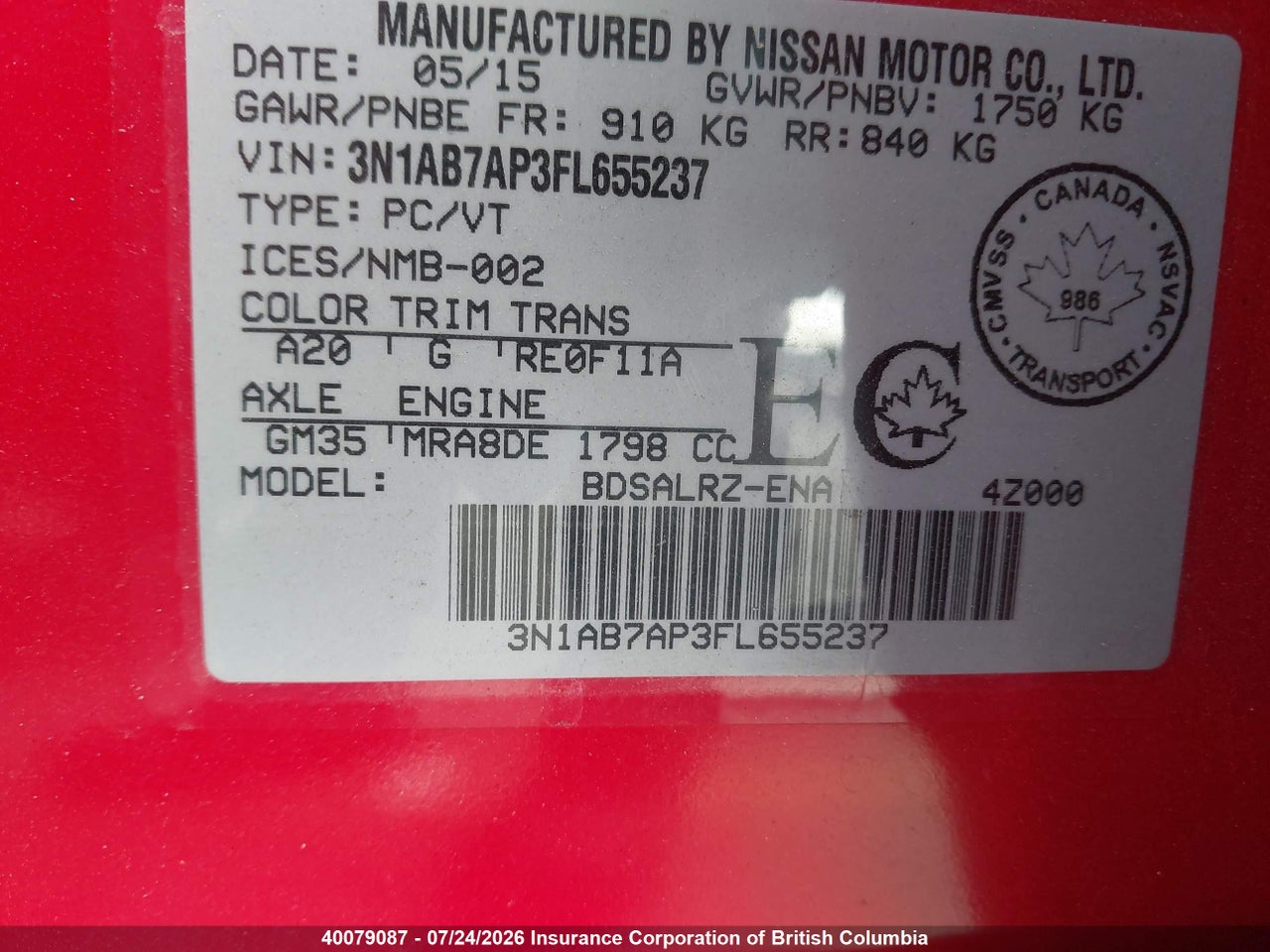 2015 NISSAN SENTRA S/SV/SR/SL thumbnail 10